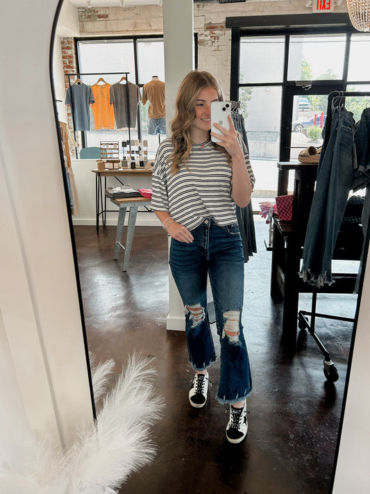 Distressed Crop Flare Jeans