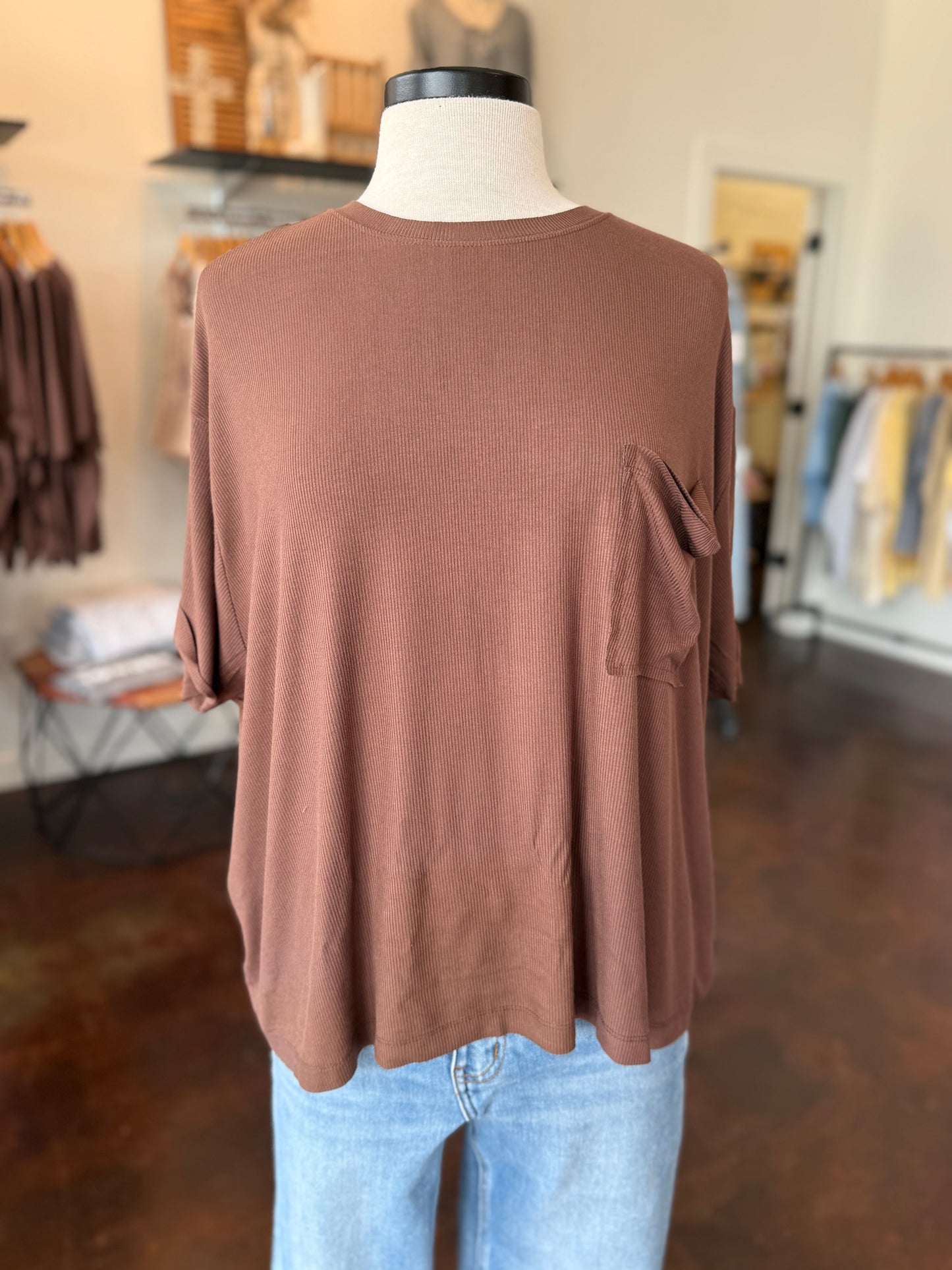 Oversized Ribbed Round Neck Tee