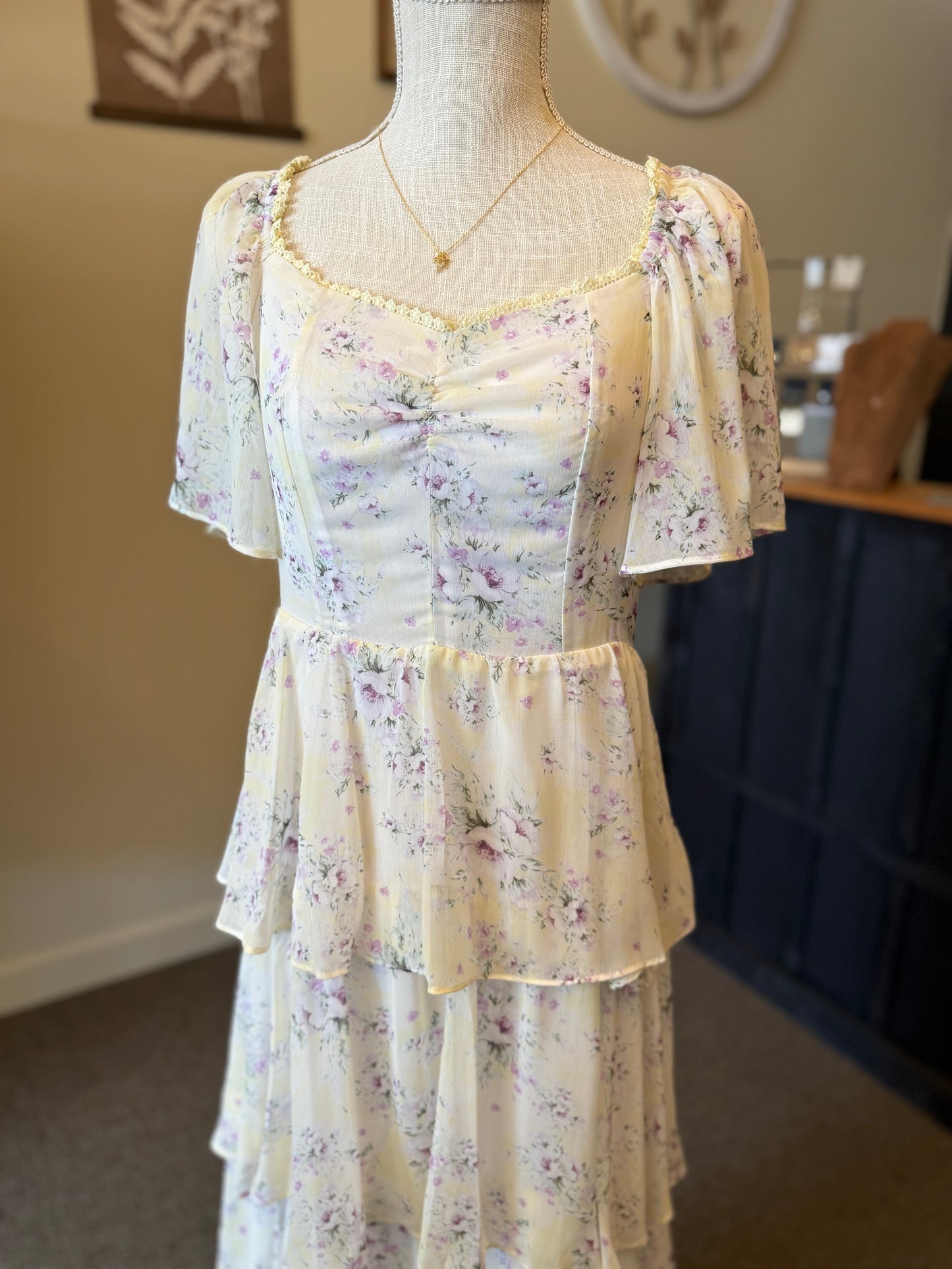 Be My Guest Floral Tiered Midi Dress