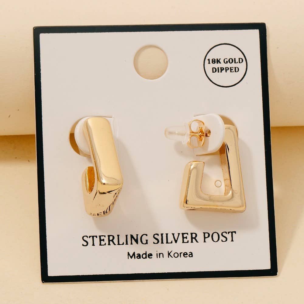 Gold Dipped Rectangle Hoop Earrings: GOLD