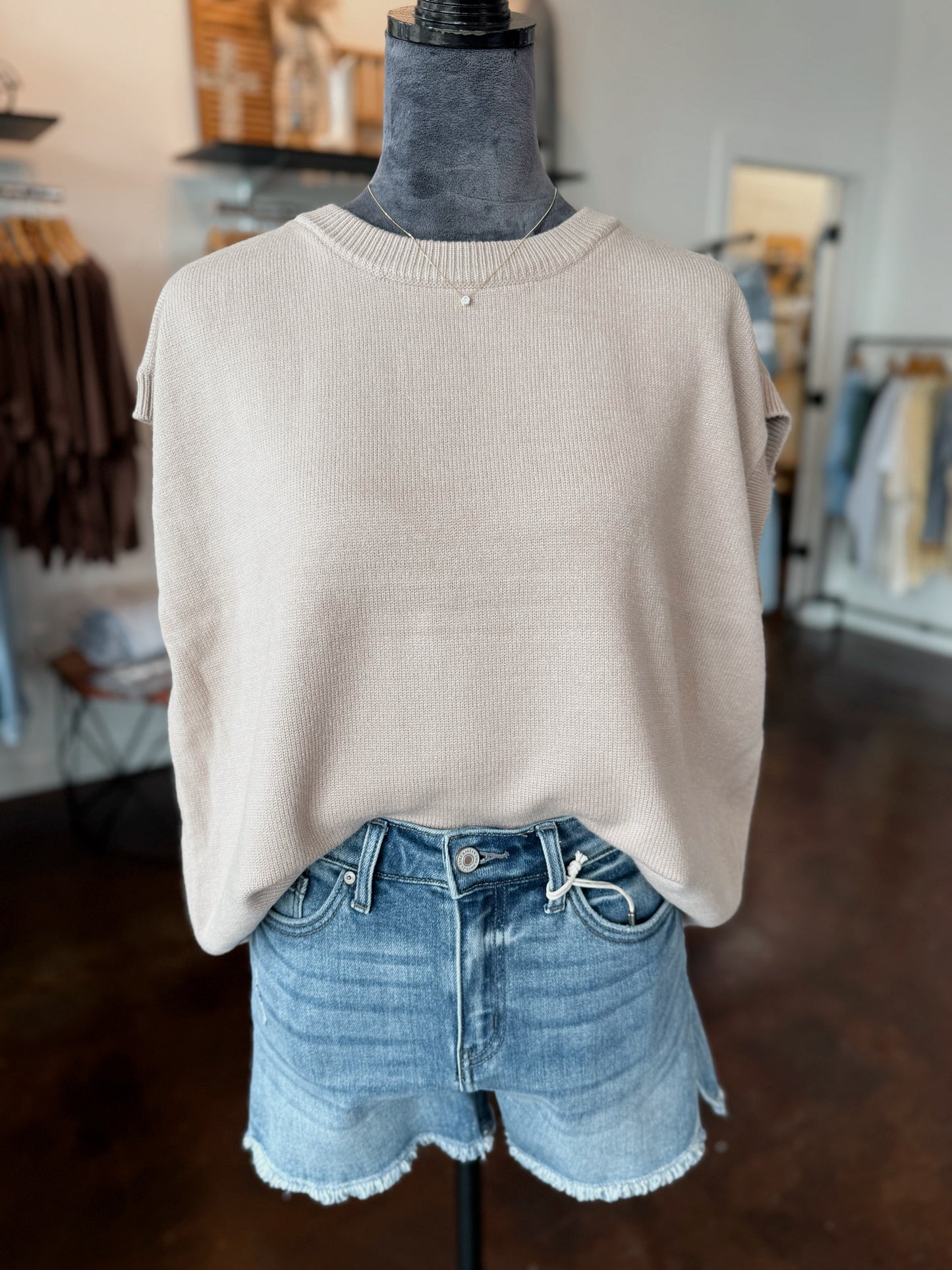 Oversized Cap Sleeve Sweater - Light Mocha