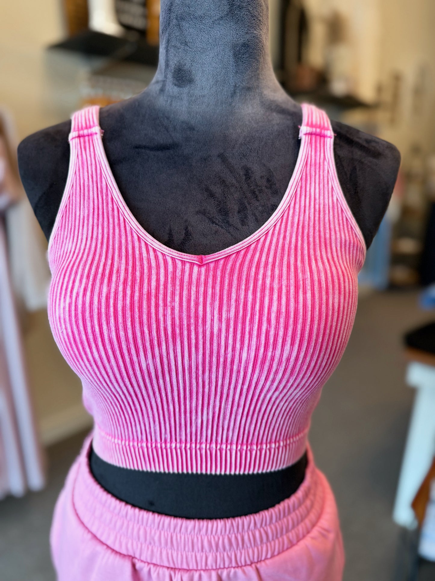 Ribbed Bralette Tank - Pink