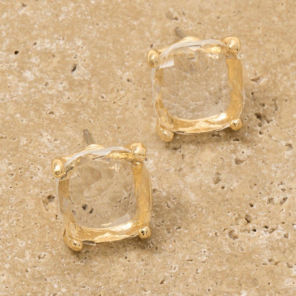 Faceted Square Gem Stud Earrings: GTPAB