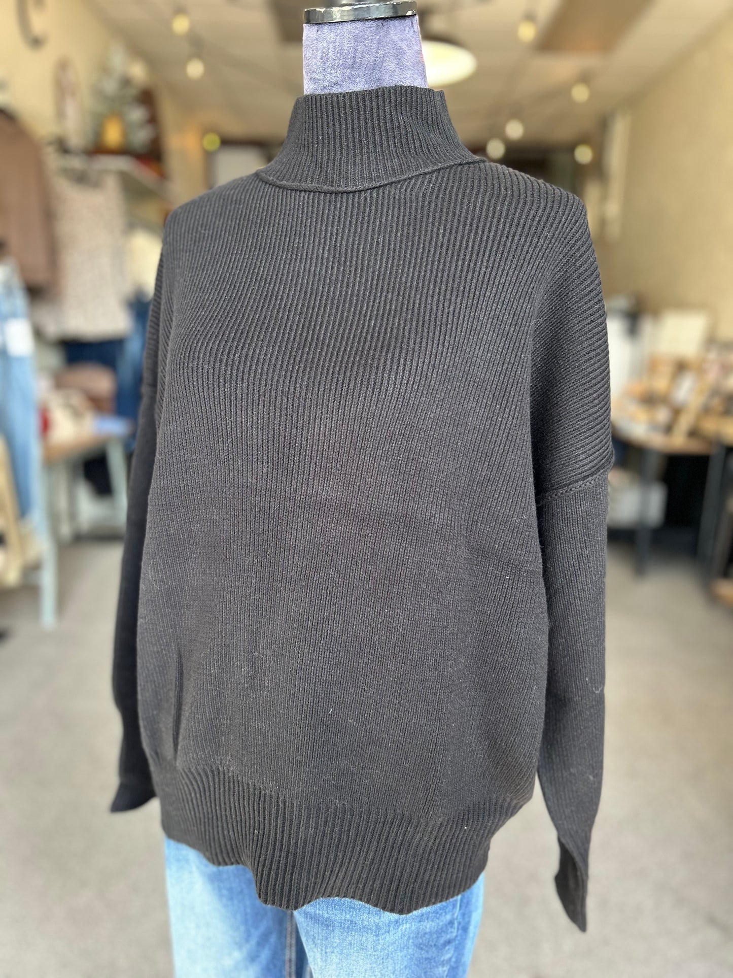 Evening Plans Ribbed Sweater - Black