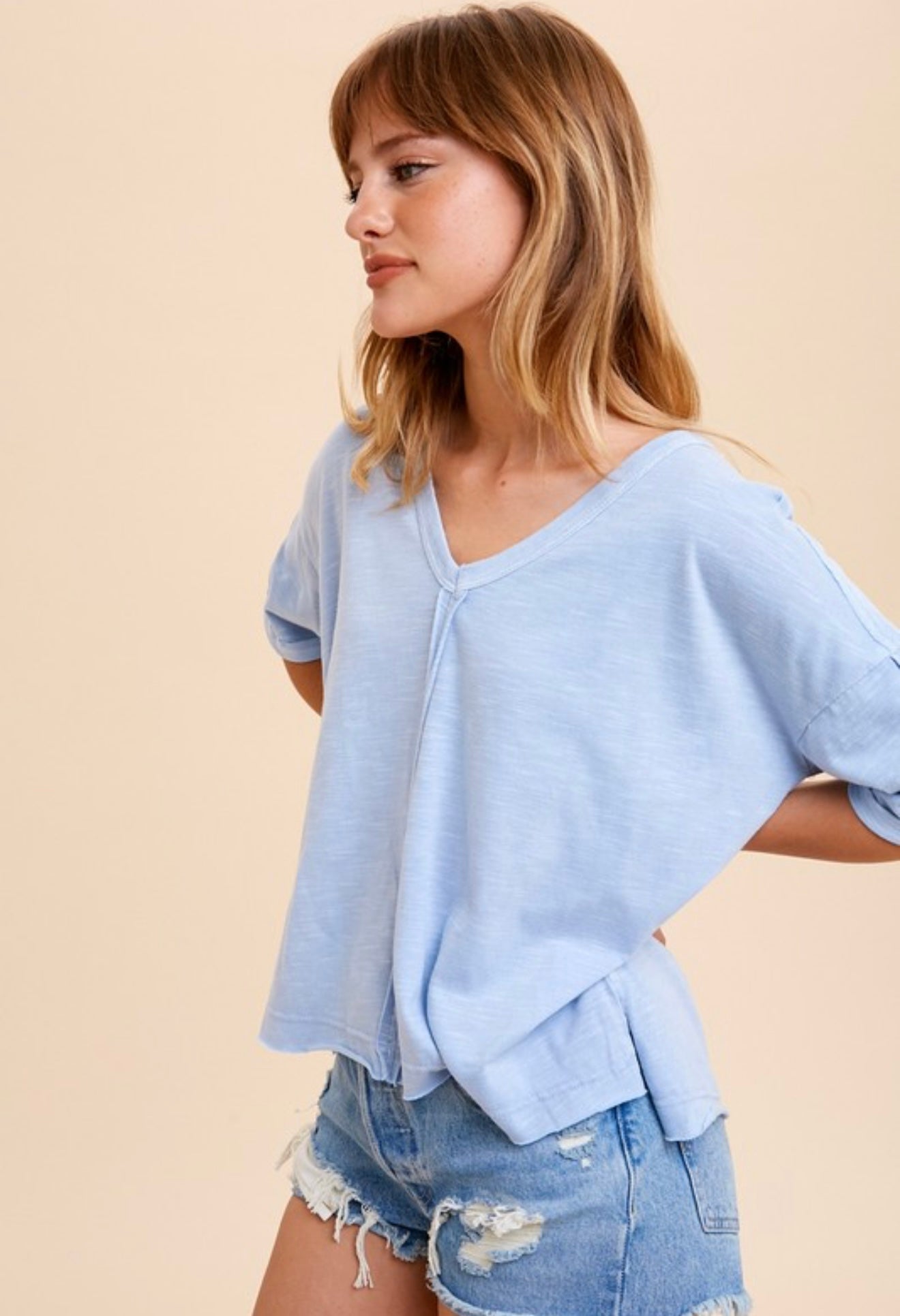Oversized Washed Edgy Top - Sky Blue