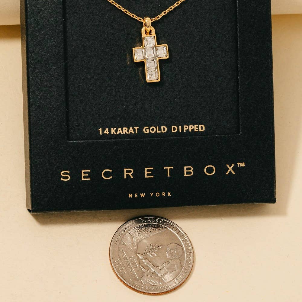 Gold Dipped Square Cross Pendant Necklace