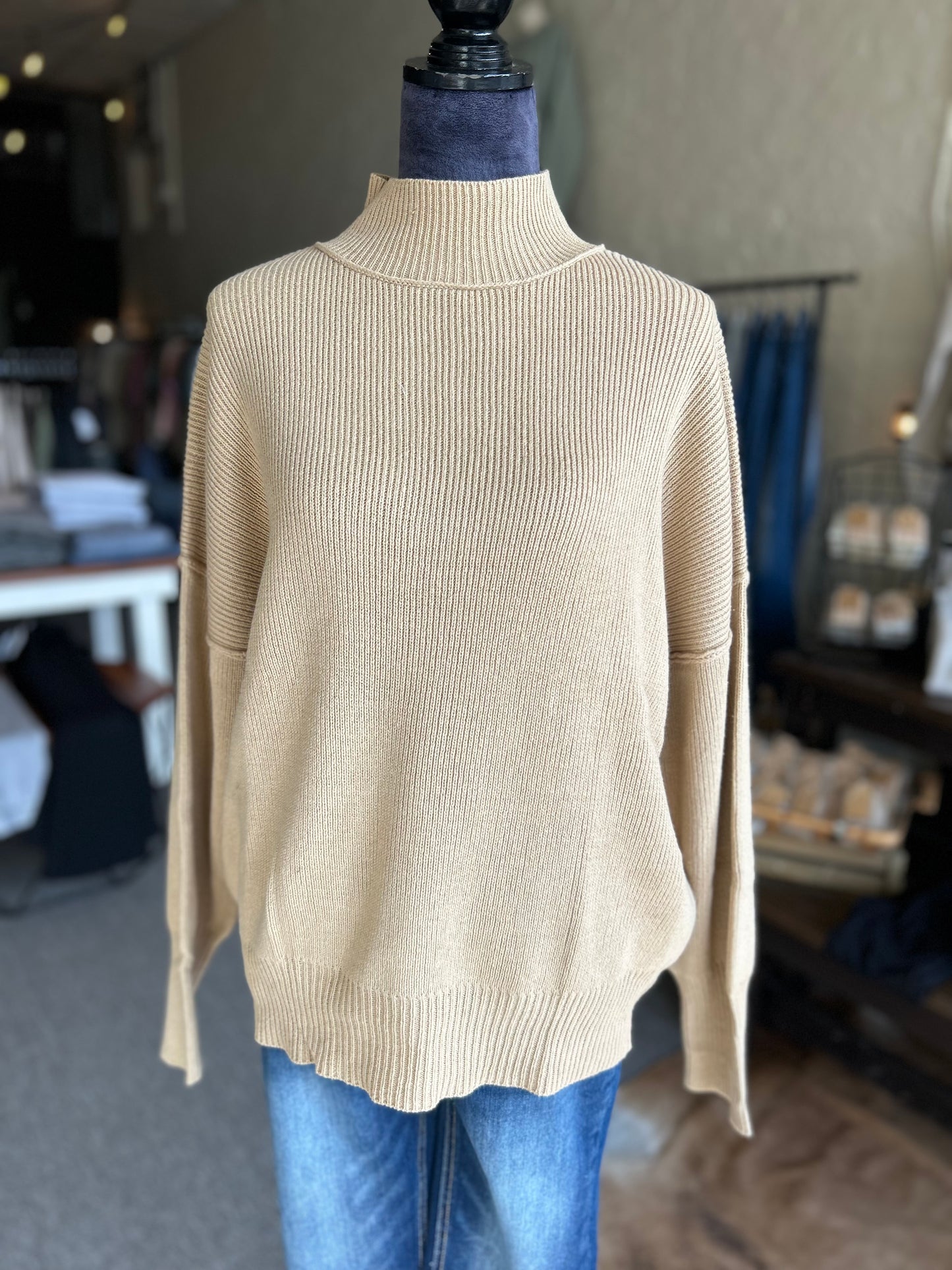 Evening Plans Ribbed Sweater - Beige