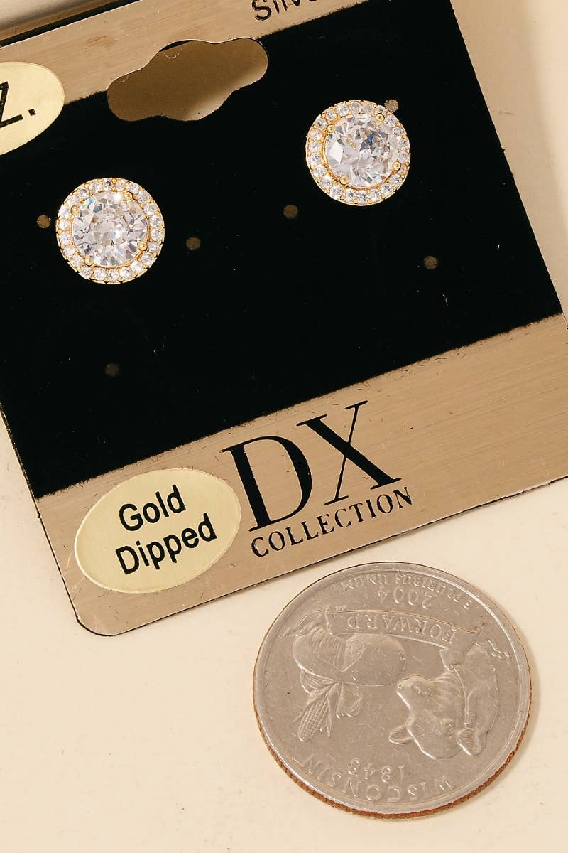 Gold Dipped Cz Halo Set Stud Earrings: G