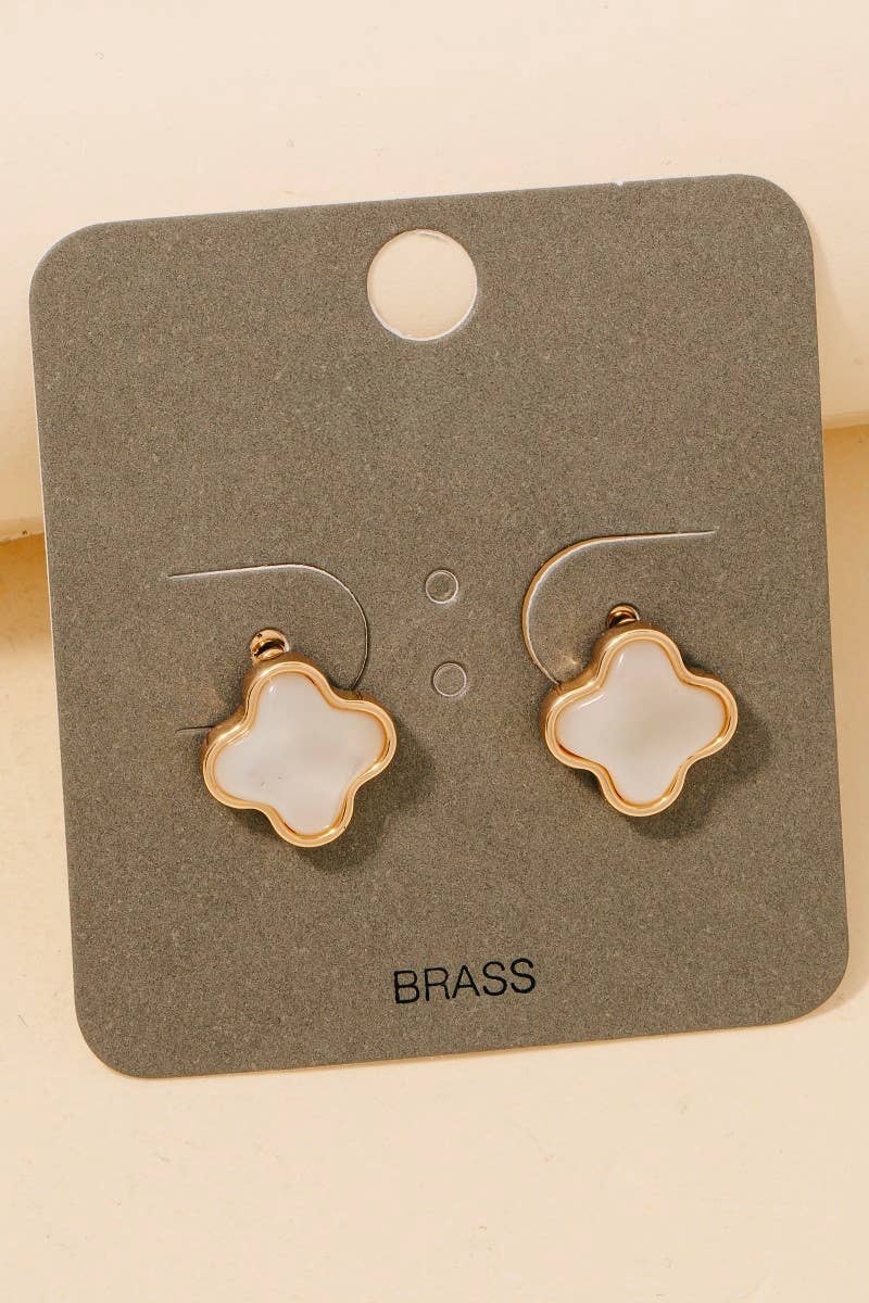 Mother Of Pearl Clover Stud Earrings