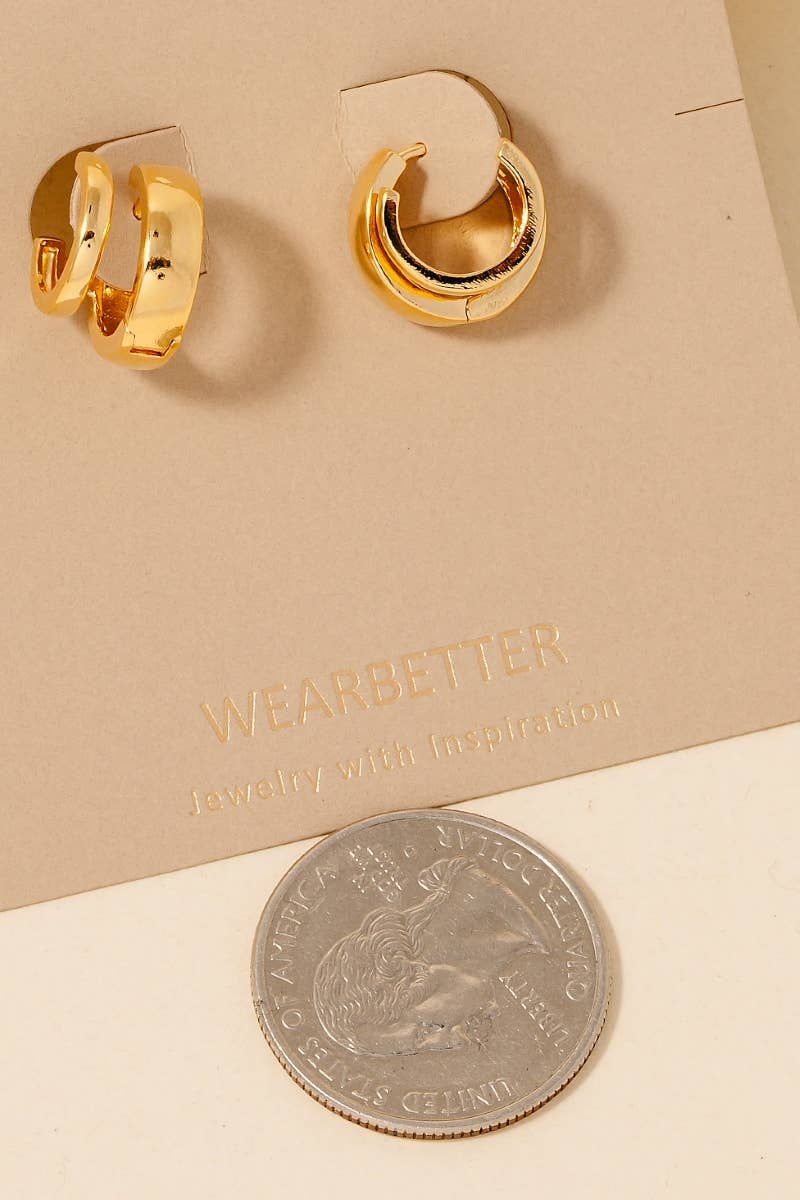 Gold Dipped Layered Wide Hinge Hoop Earrings: G