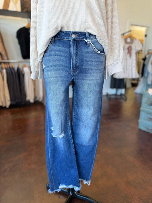 Distressed Knee Raw Hem Denim Jeans