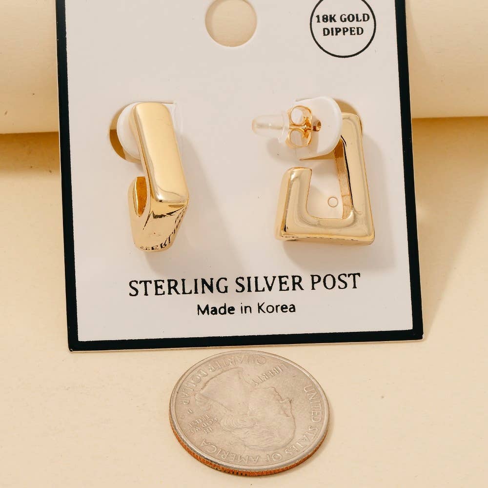 Gold Dipped Rectangle Hoop Earrings: GOLD