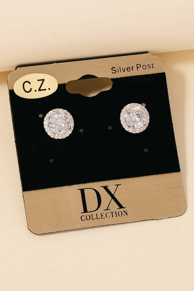 Gold Dipped Cz Halo Set Stud Earrings: G
