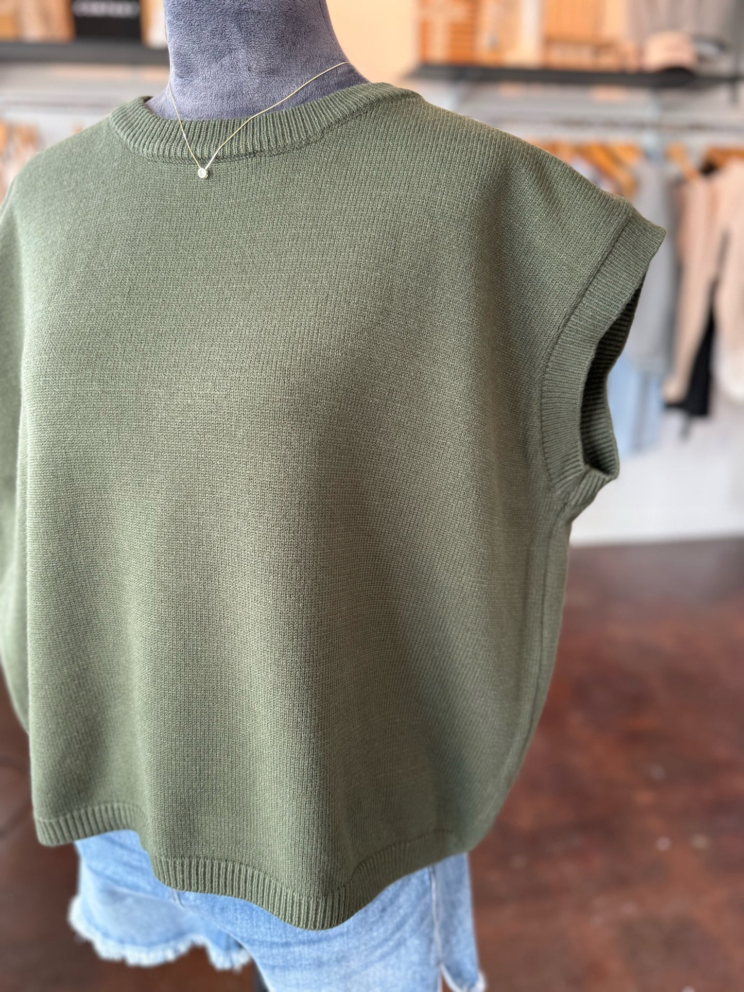Oversized Cap Sleeve Sweater - Olive