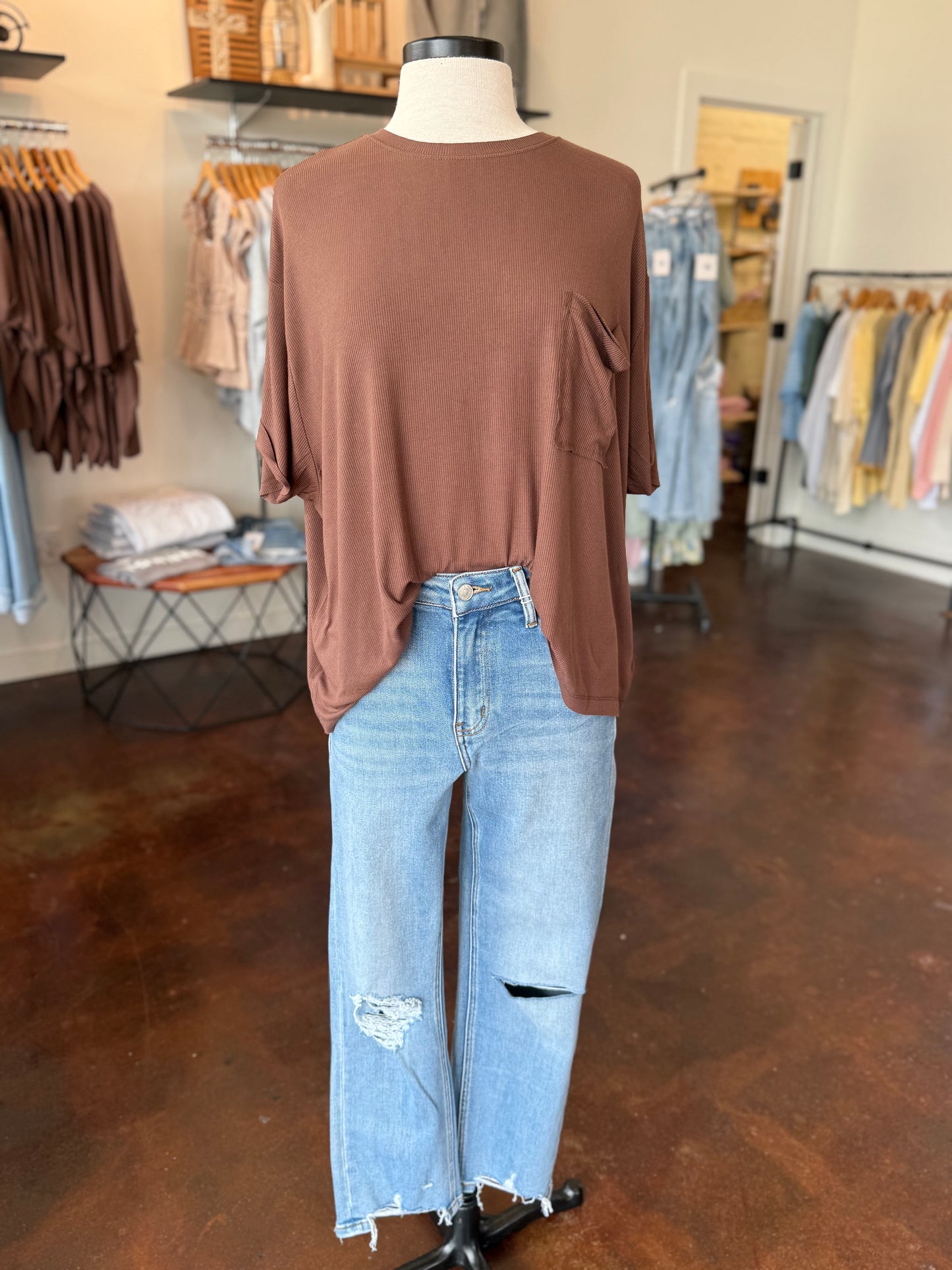 Oversized Ribbed Round Neck Tee