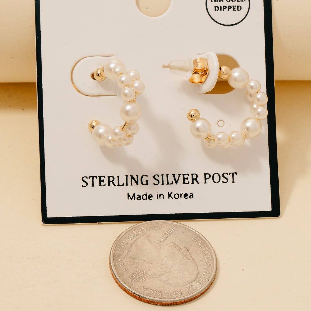 Gold Dipped Pearl Beaded Hoop Earrings: GOLD