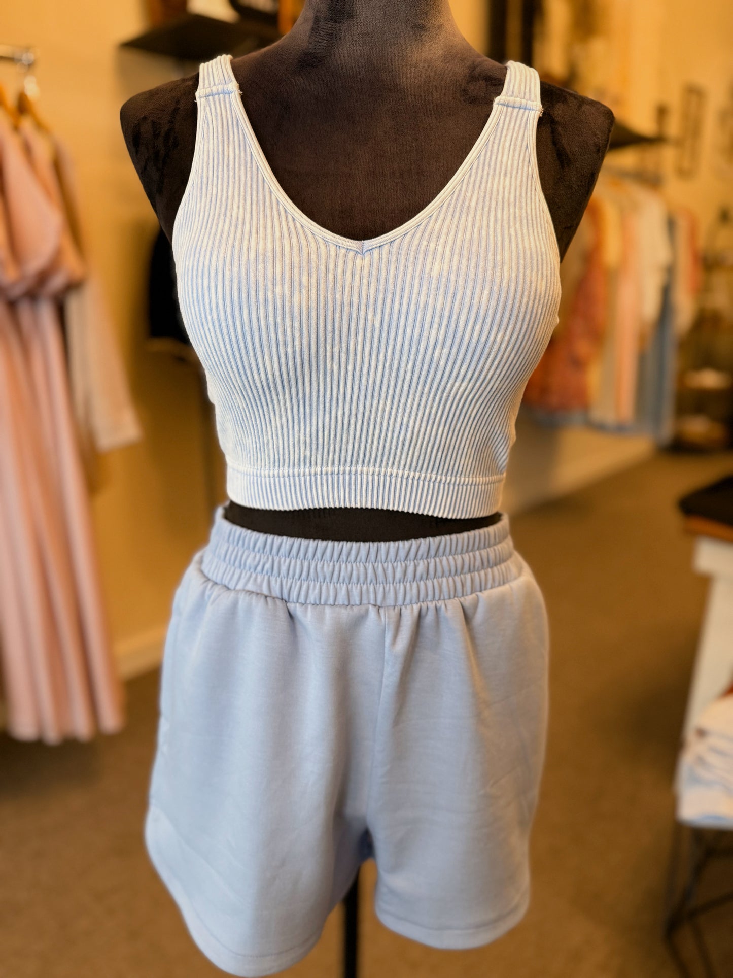 Ribbed Tank Bralette - Sky Blue