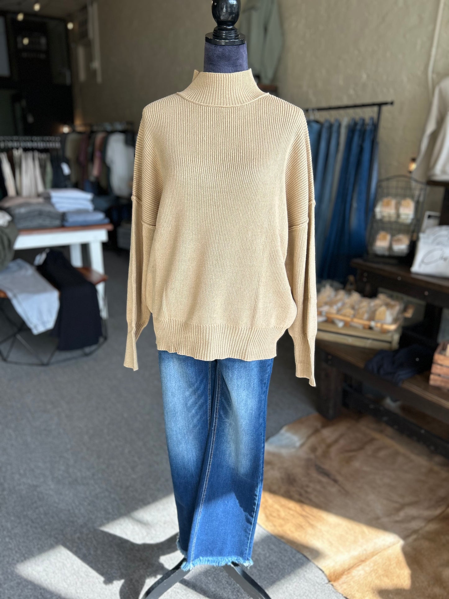 Evening Plans Ribbed Sweater - Beige