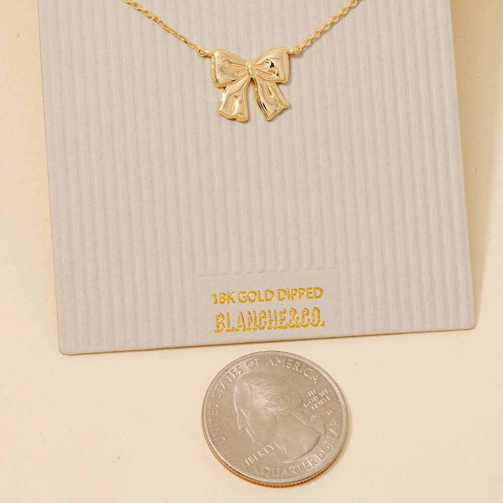 Gold Dipped Ribbon Bow Pendant Necklace