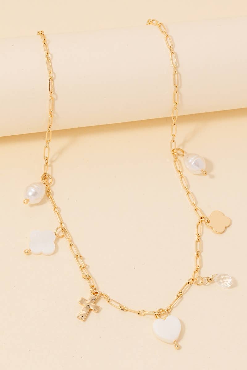 Mother Of Pearl Charms Chain Necklace