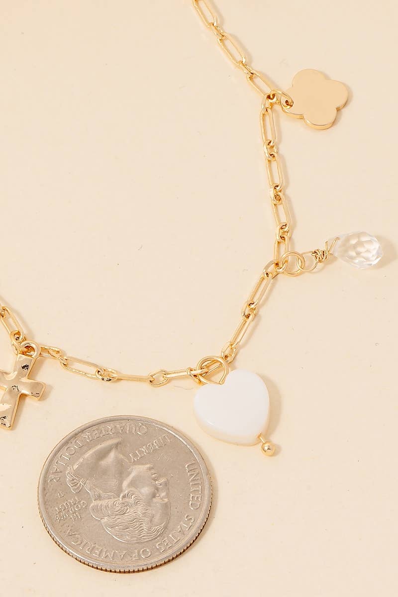 Mother Of Pearl Charms Chain Necklace