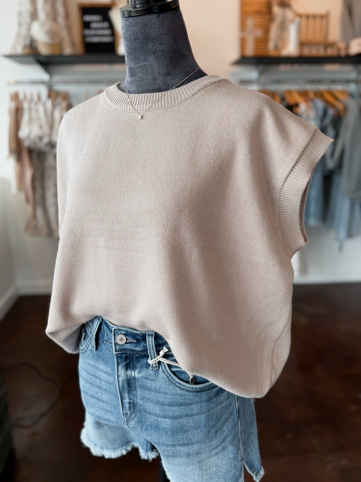 Oversized Cap Sleeve Sweater - Light Mocha