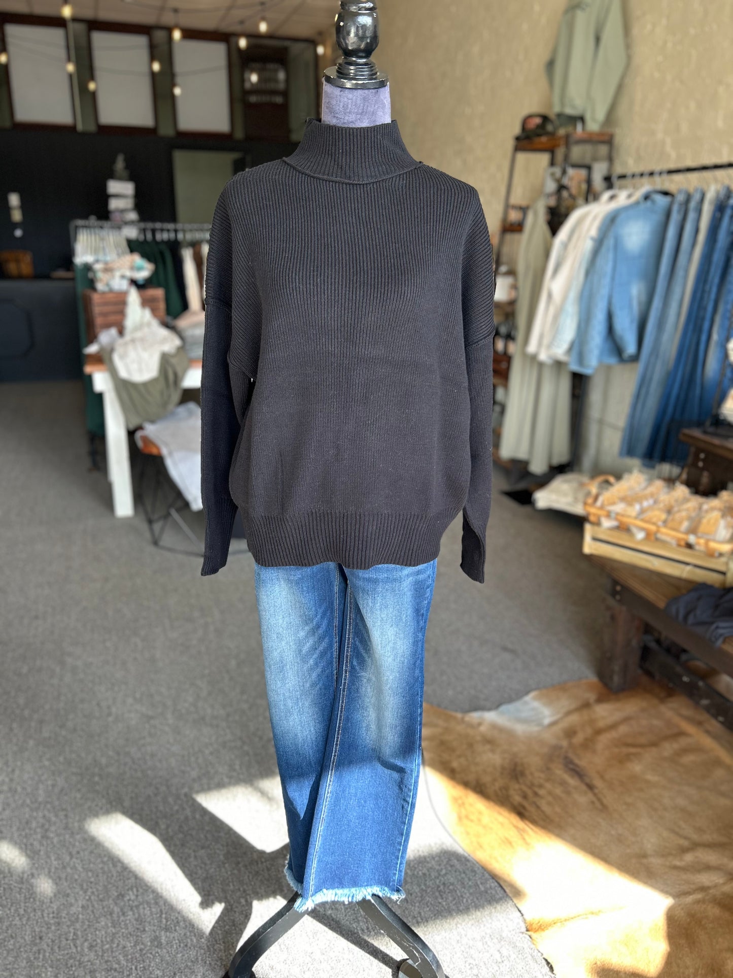 Evening Plans Ribbed Sweater - Black