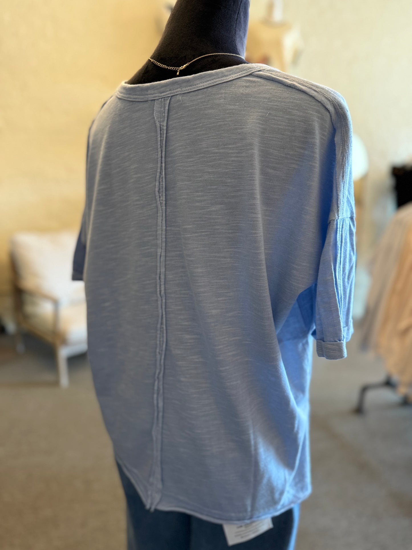 Oversized Washed Edgy Top - Sky Blue