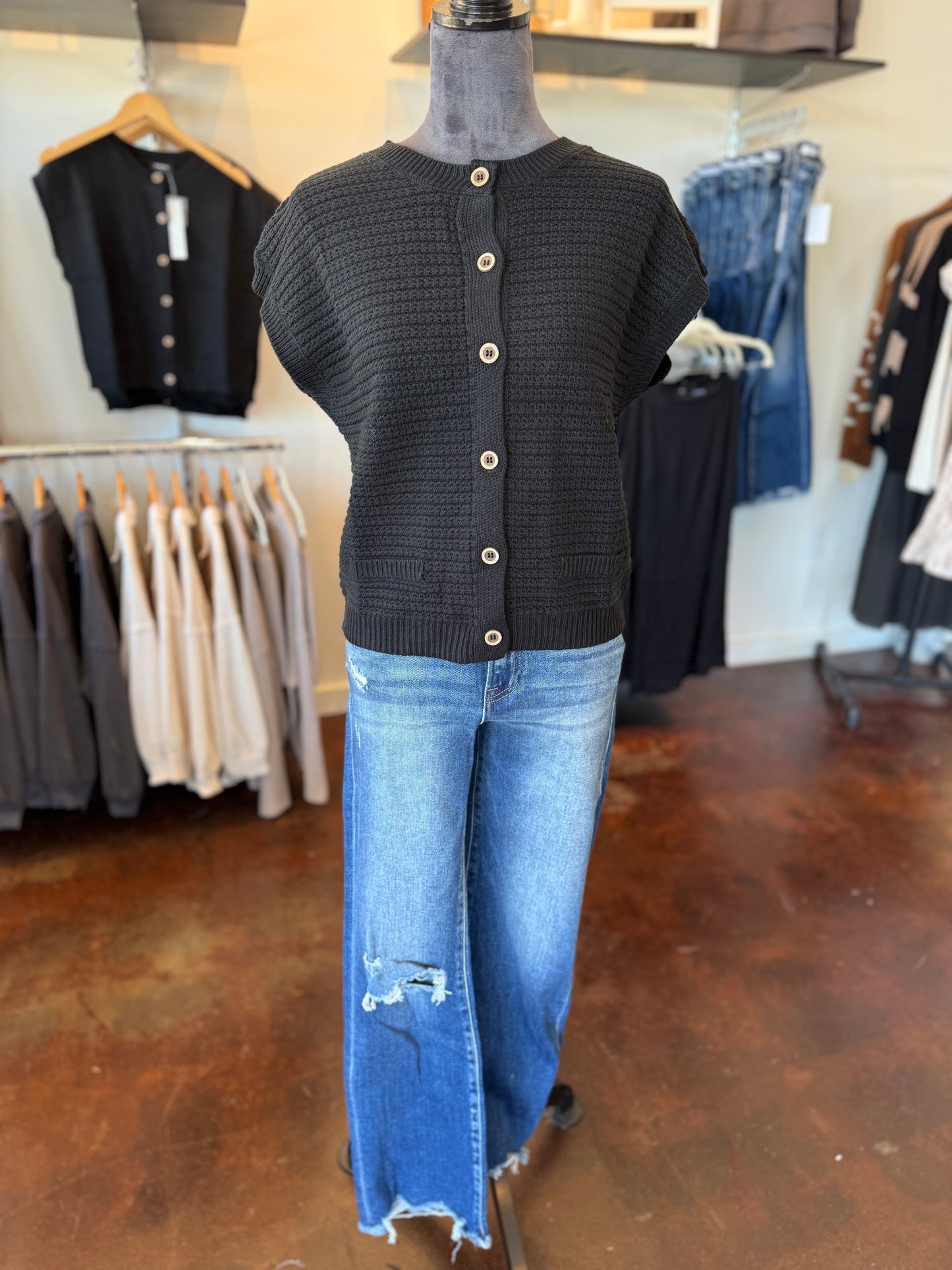 Button Down Knit Cardigan Vest