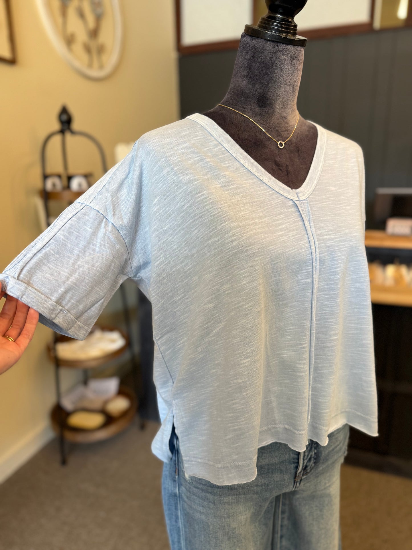 Oversized Washed Edgy Top - Sky Blue