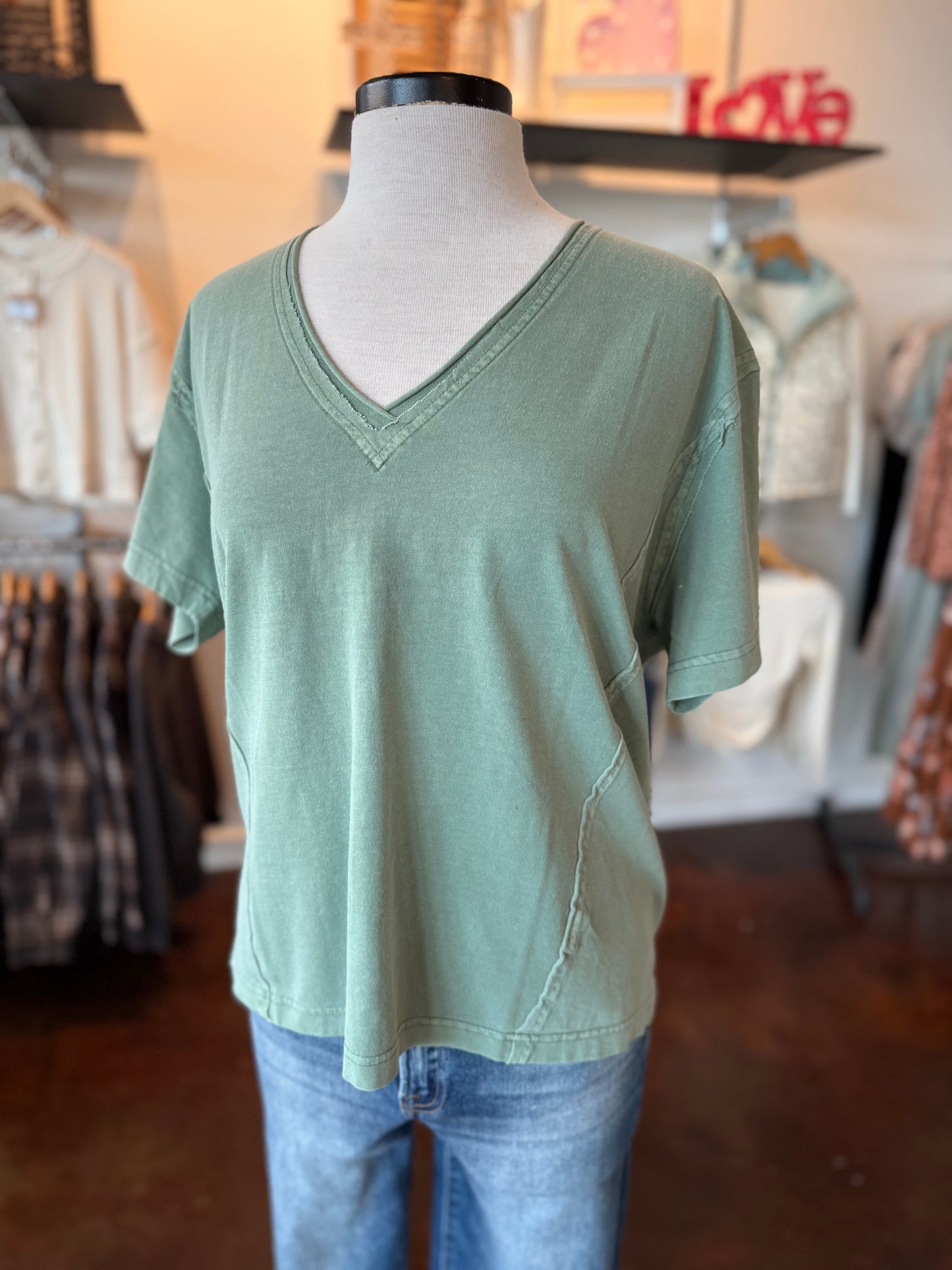 Washed V Neck Knit Top