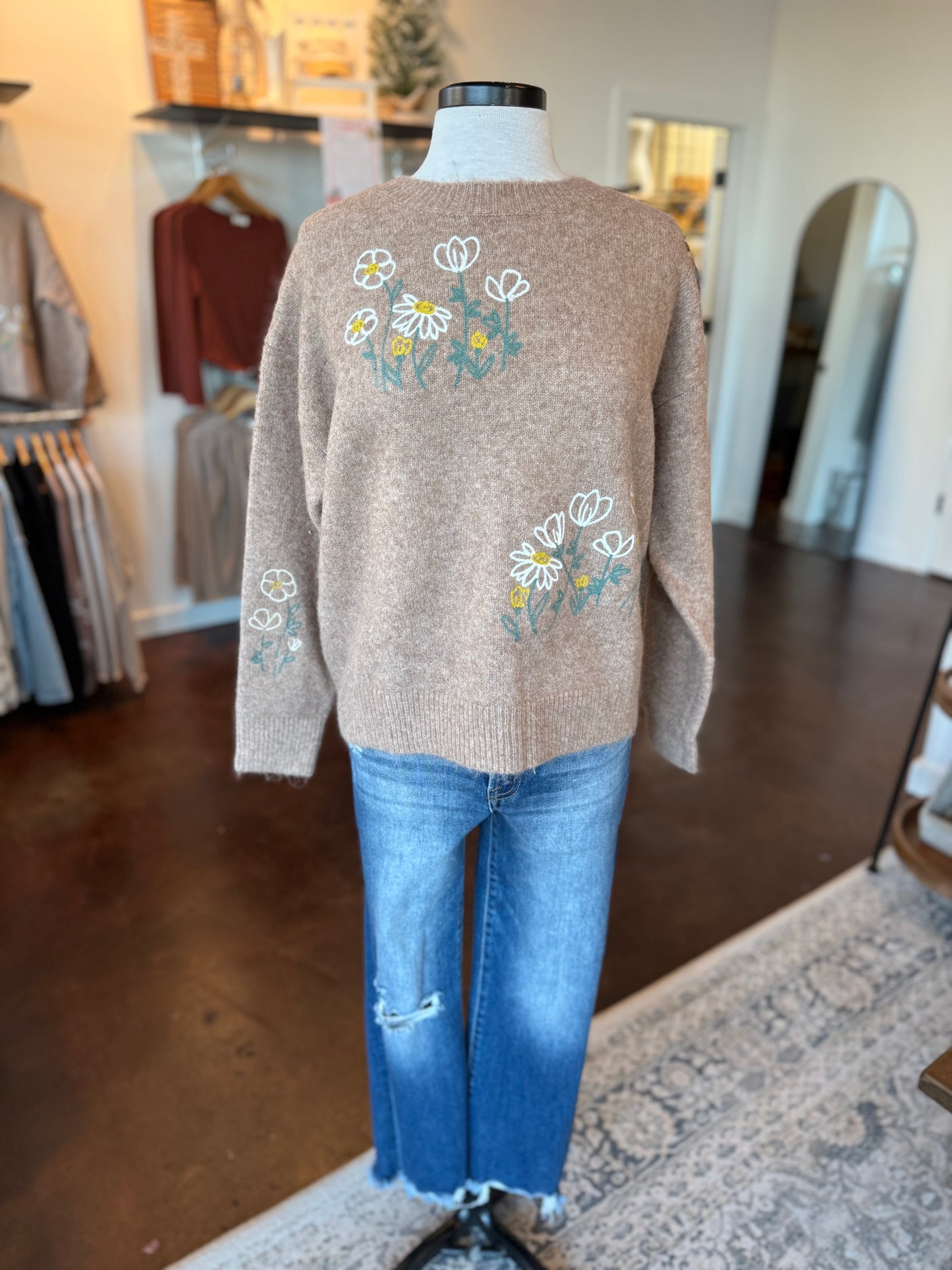 Embroidered Flower Sweater Top