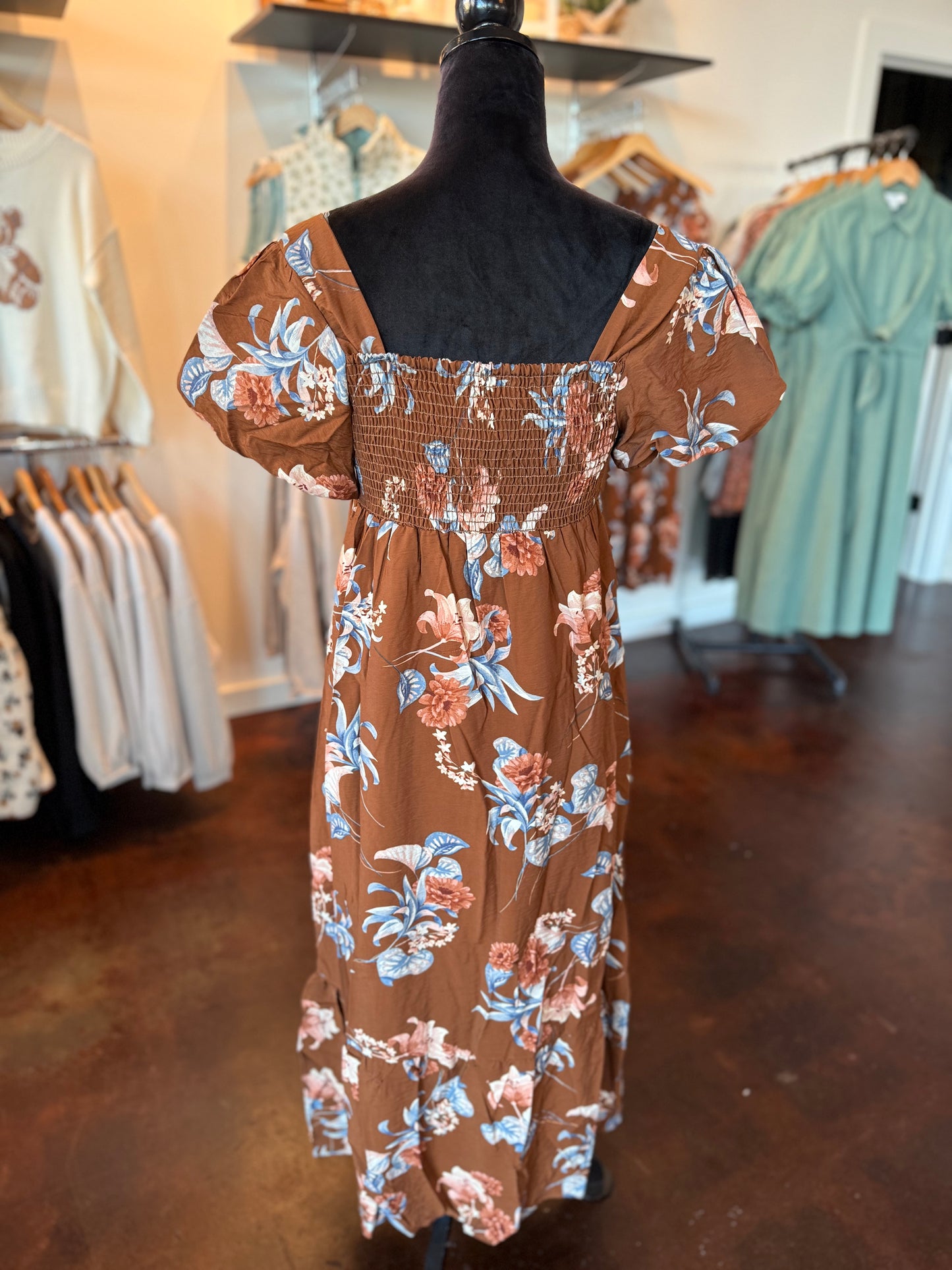 Sweetheart Puff Sleeve Floral Maxi Dress