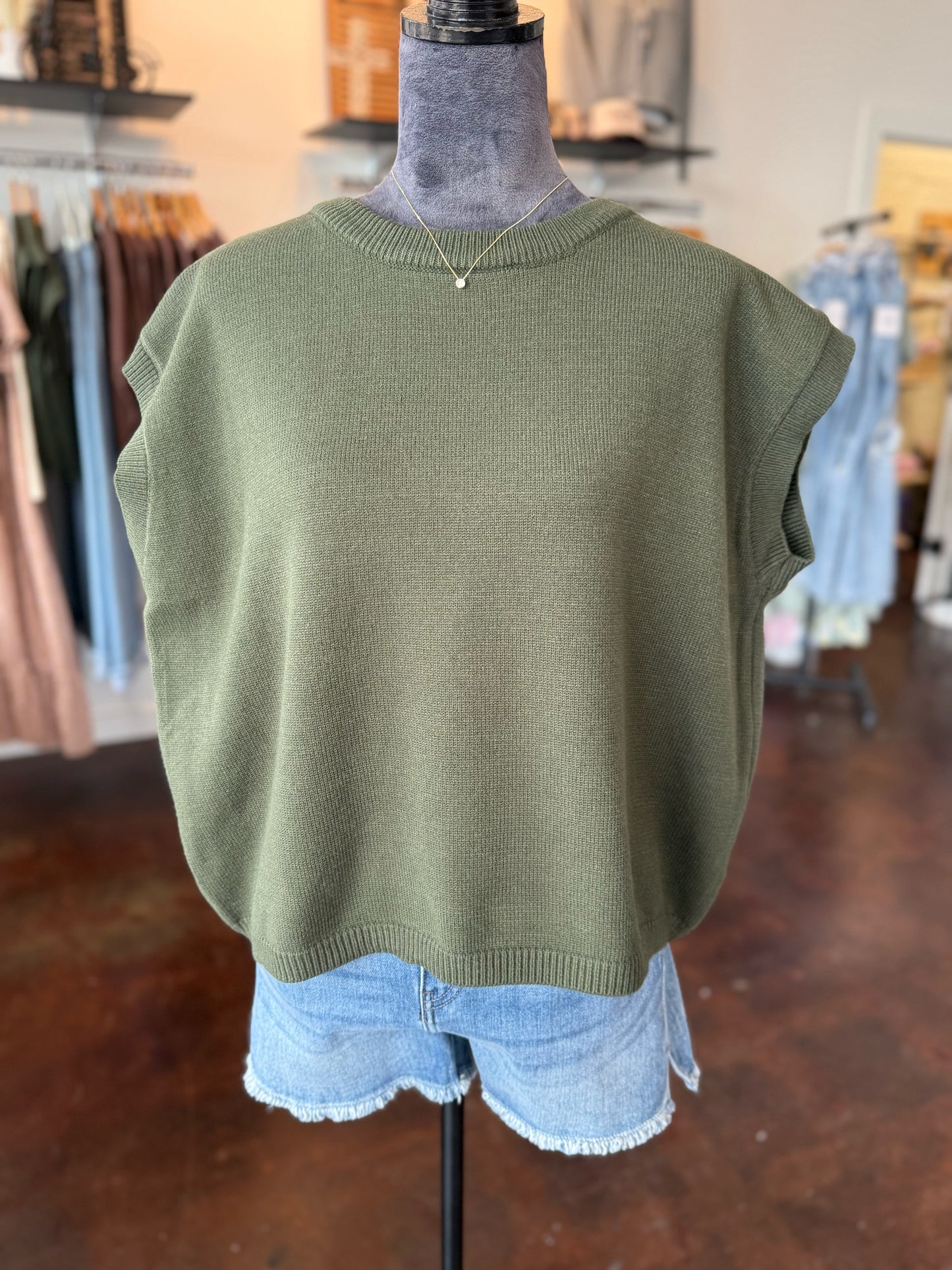 Oversized Cap Sleeve Sweater - Olive