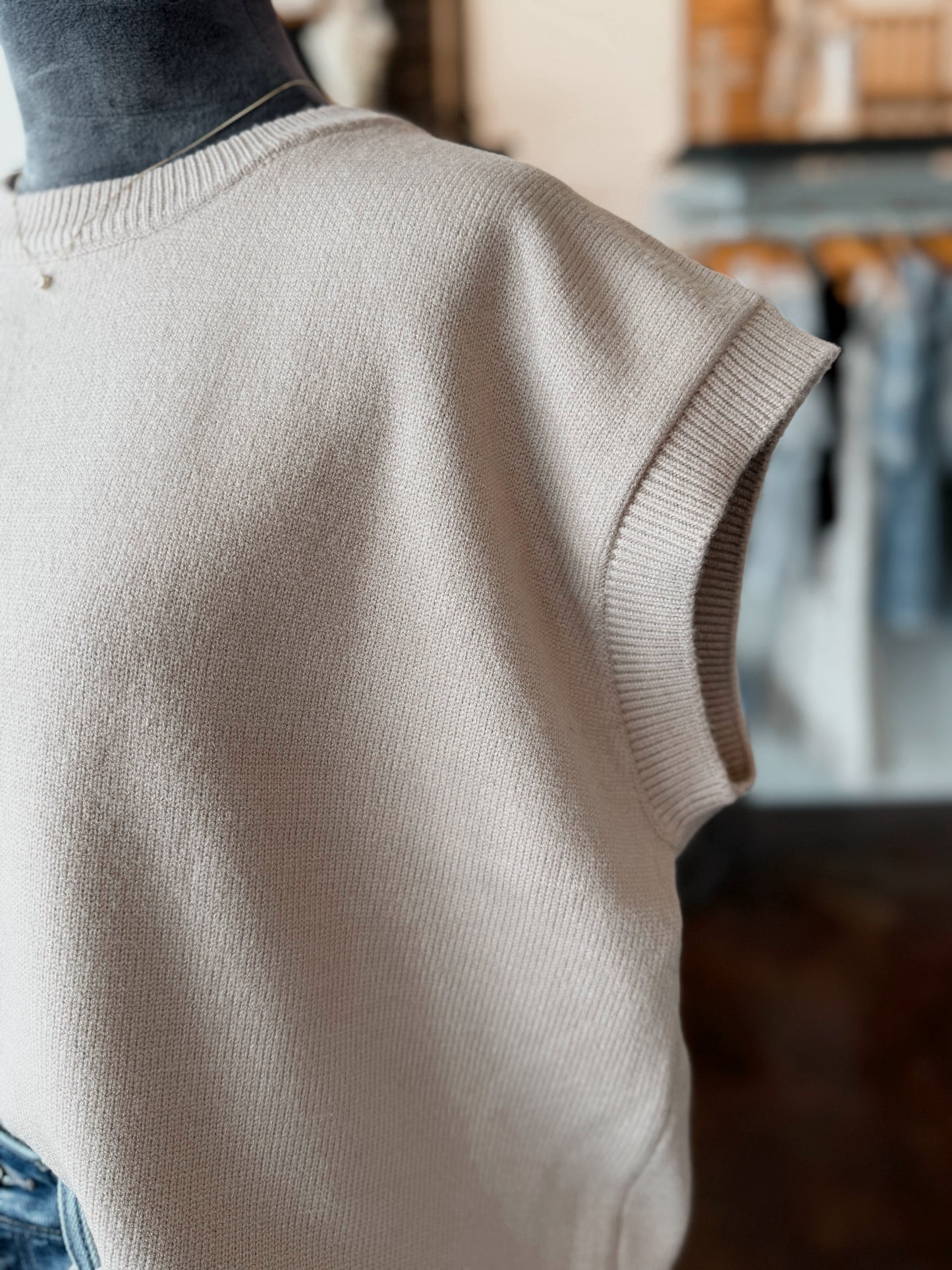 Oversized Cap Sleeve Sweater - Light Mocha