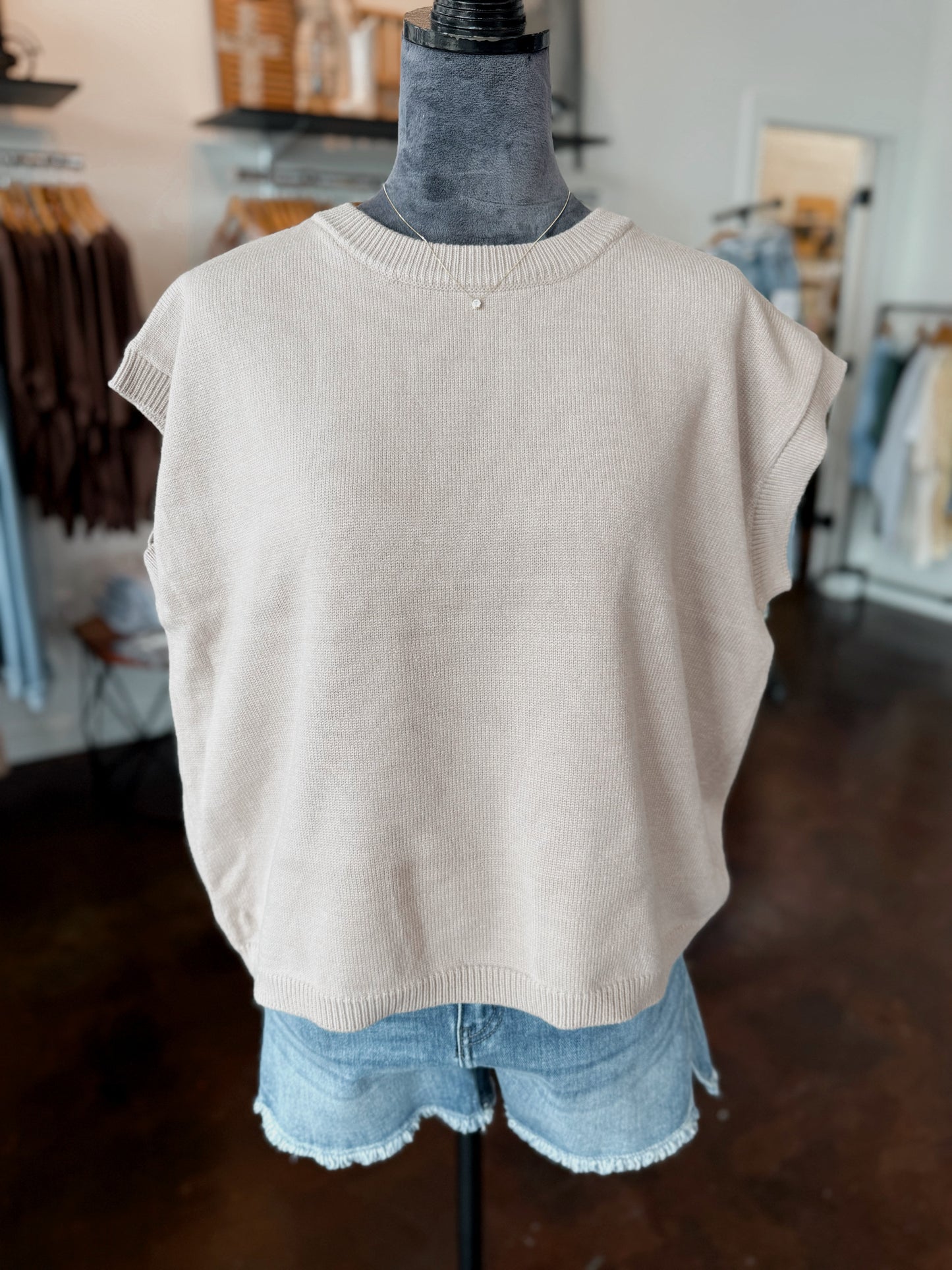 Oversized Cap Sleeve Sweater - Light Mocha