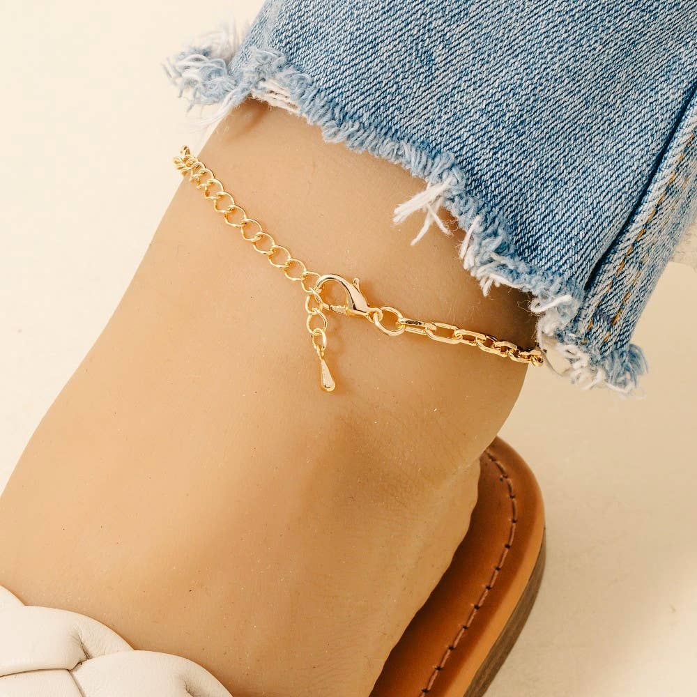 Rectangle Chain Link Anklet in Gold
