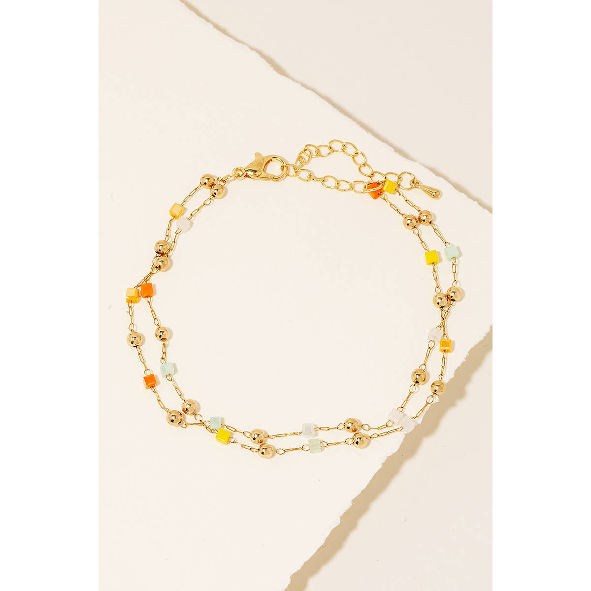 Mixed Station Beaded Chain Bracelet - Gold/Yellow/Mint