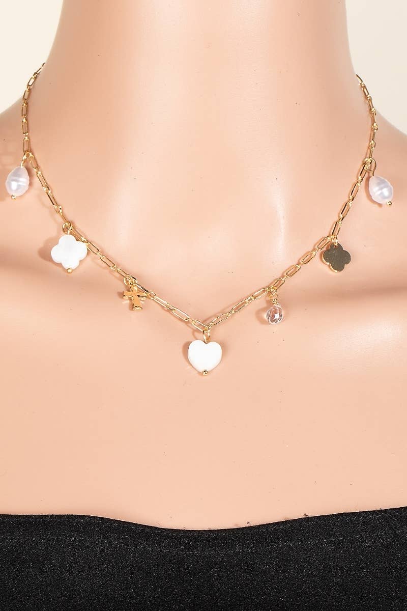 Mother Of Pearl Charms Chain Necklace