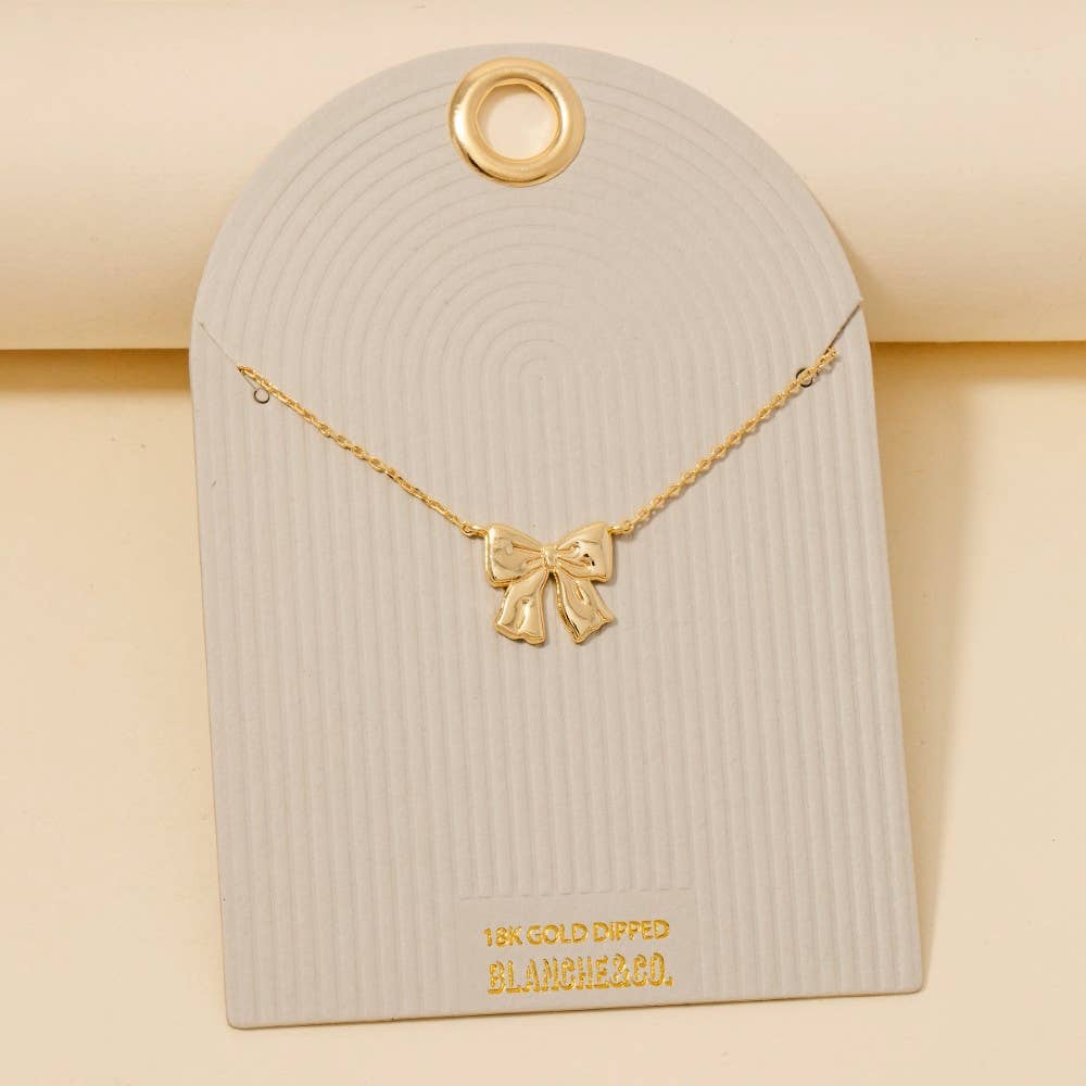 Gold Dipped Ribbon Bow Pendant Necklace