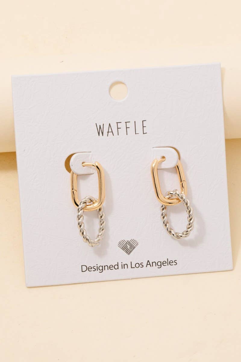 Braided Hoop Charm Rectangle Hinge Hoop Earrings