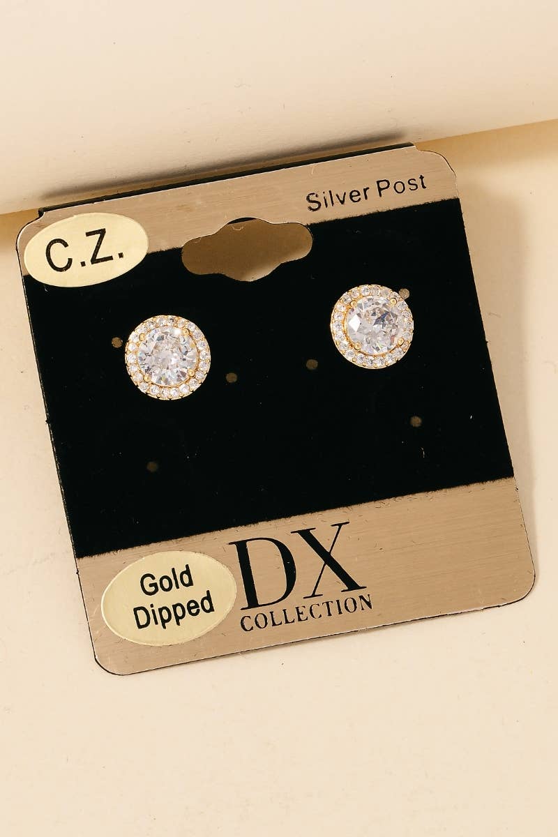 Gold Dipped Cz Halo Set Stud Earrings: G