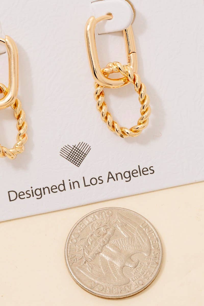 Braided Hoop Charm Rectangle Hinge Hoop Earrings