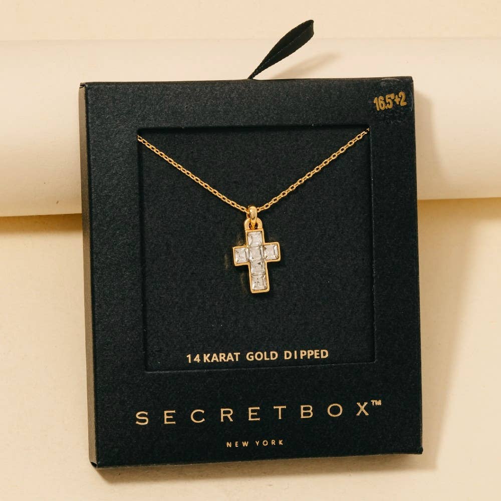 Gold Dipped Square Cross Pendant Necklace