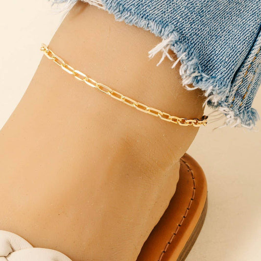 Rectangle Chain Link Anklet in Gold