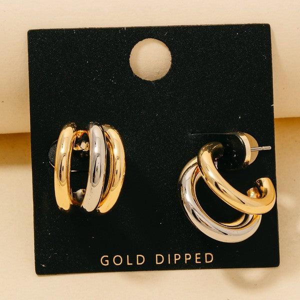 Gold Dipped Two-Tone Layered Hoop Earrings