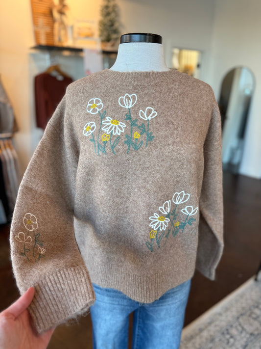 Embroidered Flower Sweater Top