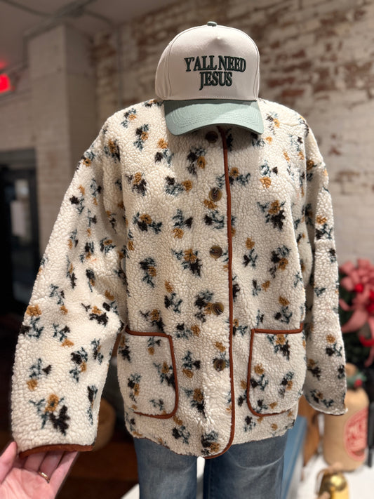 Floral Print Sherpa Jacket
