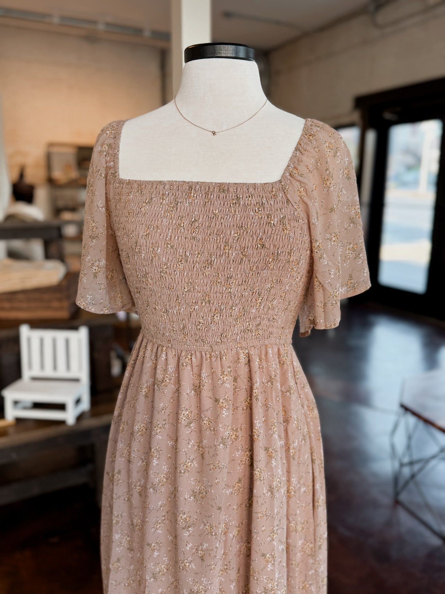 Floral Chiffon Smocked Midi Dress