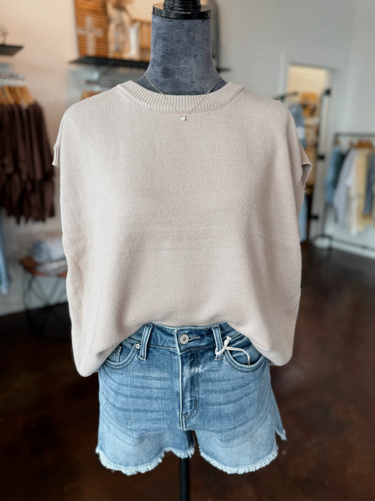 Oversized Cap Sleeve Sweater - Light Mocha